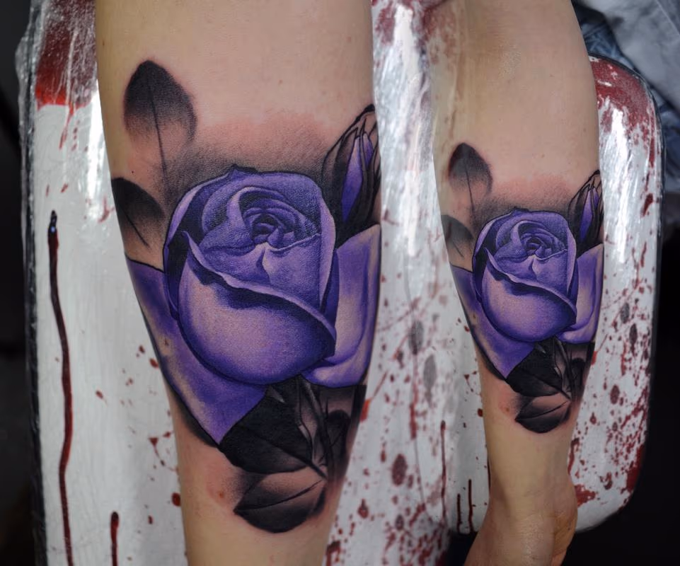 Feminine Purple Rose Tattoo