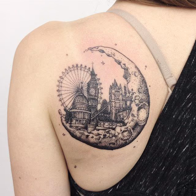 Blackwork City of London in Moon