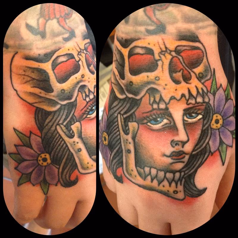 Girl head with skull
