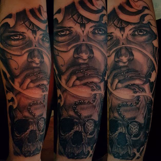 Black and Gray Portrait Tattoo