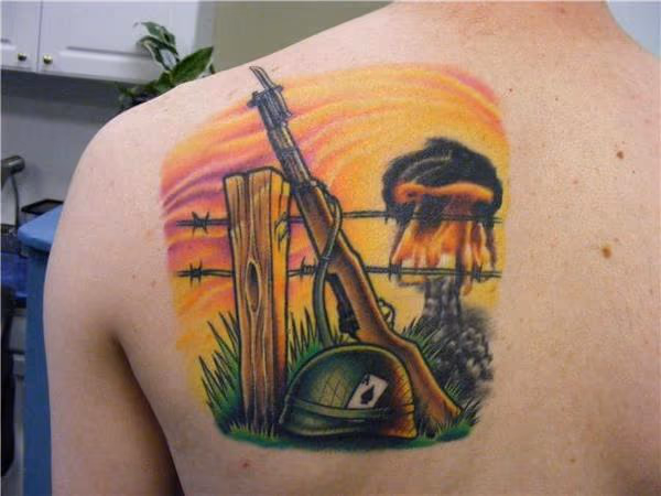 mushroom cloud and m-1 rifle