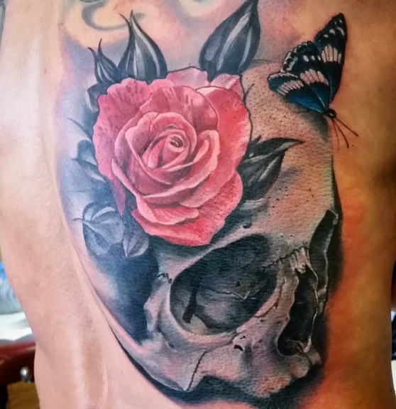 Skull and Rose Tattoo