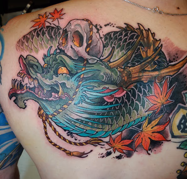 Skull and dragon back piece