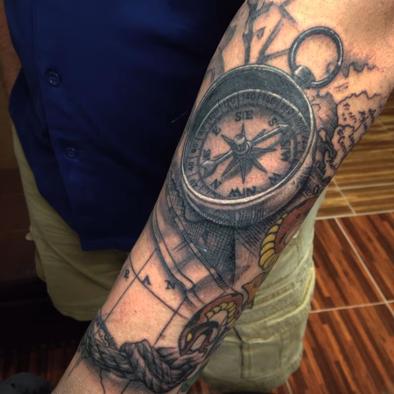 Old Compass and Map