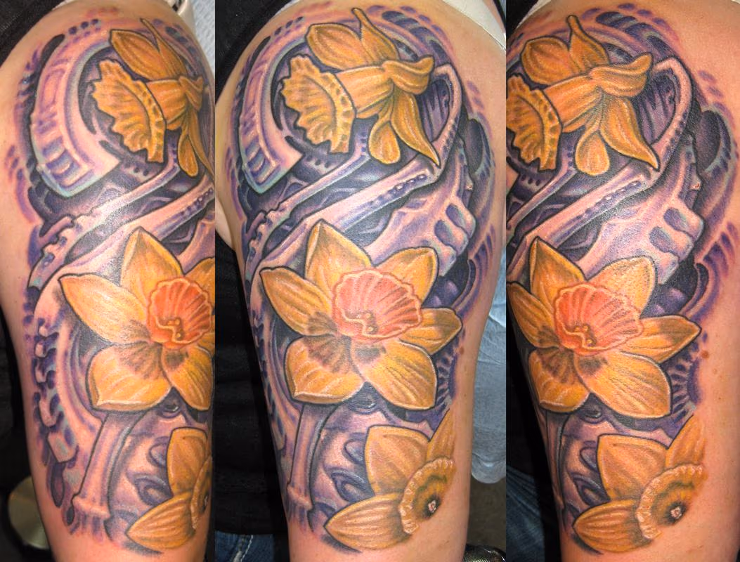 Biomech with Flowers Half Sleeve