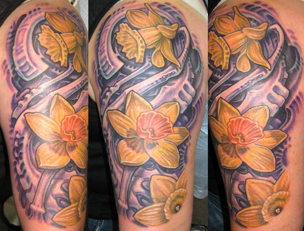 Biomech with Flowers Half Sleeve
