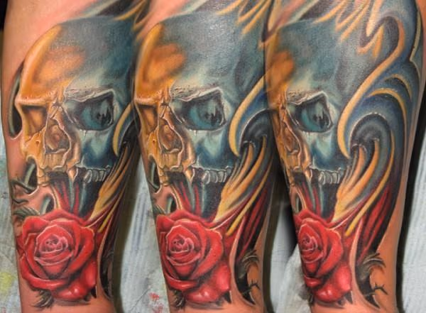 Color skull and rose Tattoo