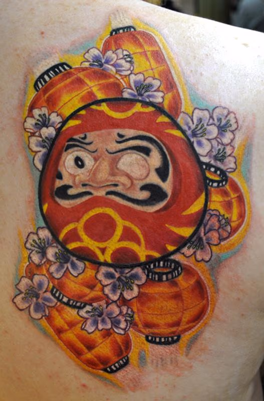 Daruma Doll and Glowing Lanterns