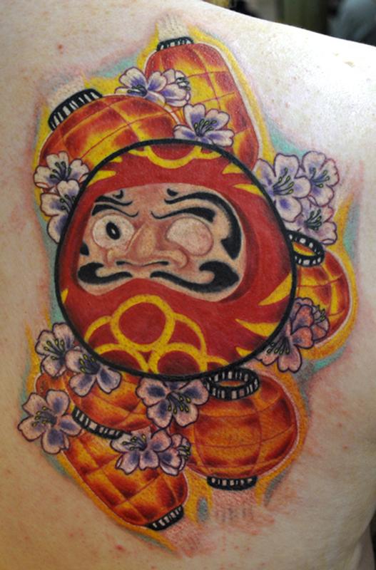 Daruma Doll and Glowing Lanterns