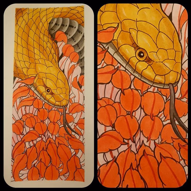 Gloden cobra and chrysanthemum