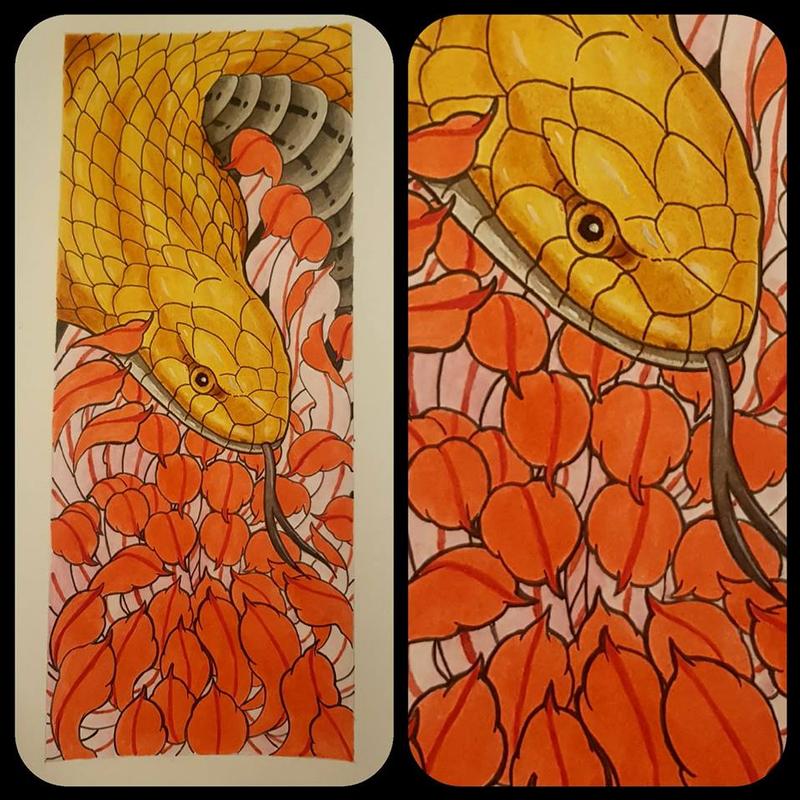 Gloden cobra and chrysanthemum