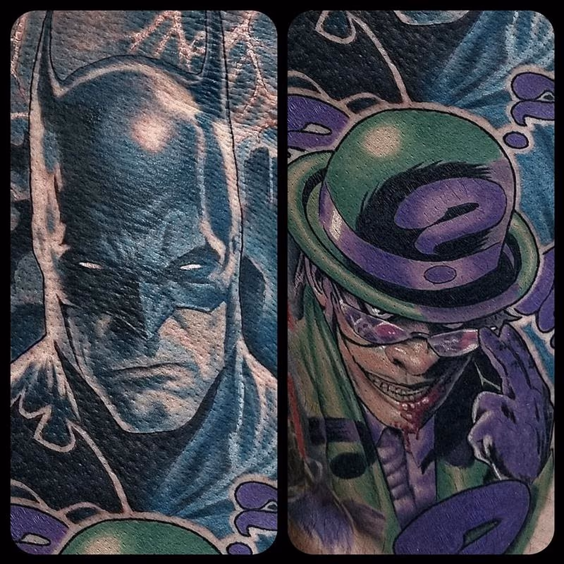 Batman and Riddler close ups