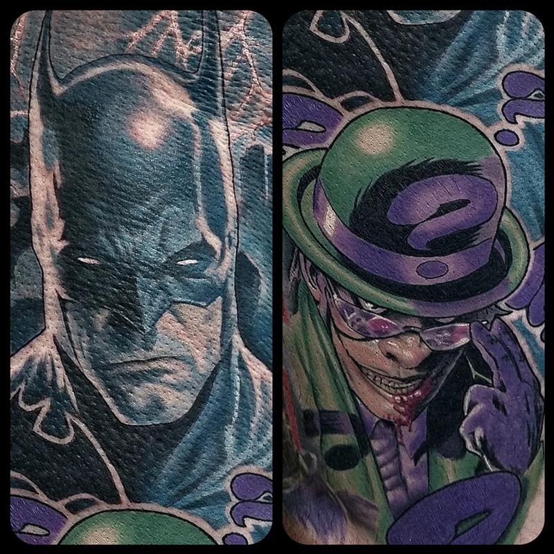 Batman and Riddler close ups