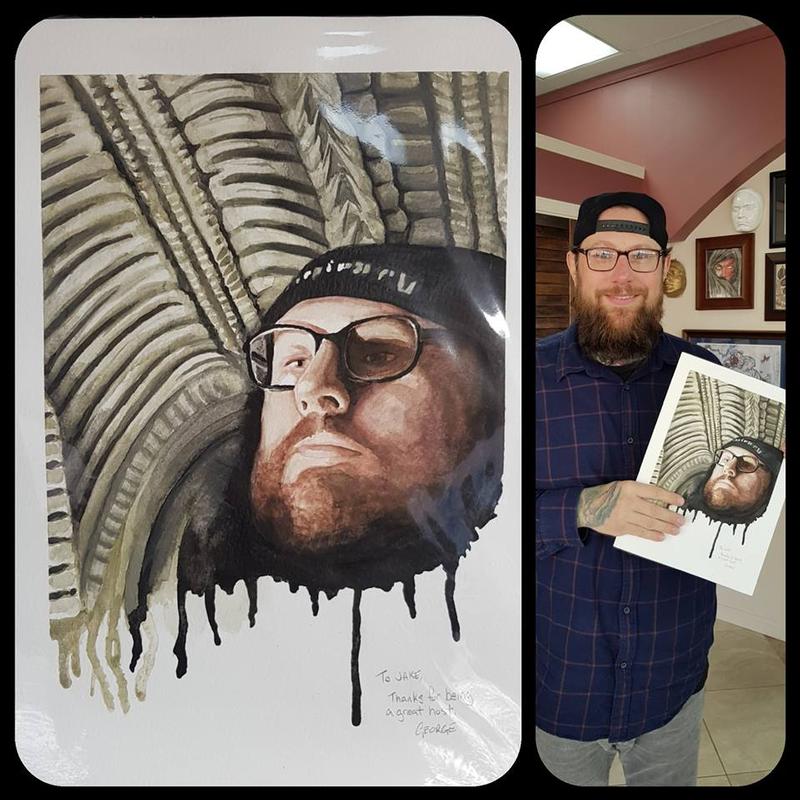 Painting of owner at Studio 13 Tattoo