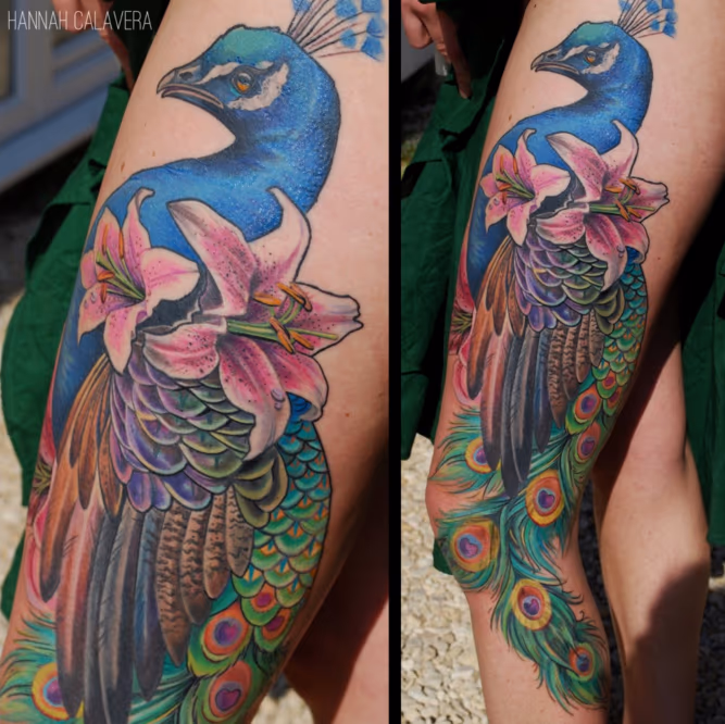 Peacock & Lilies