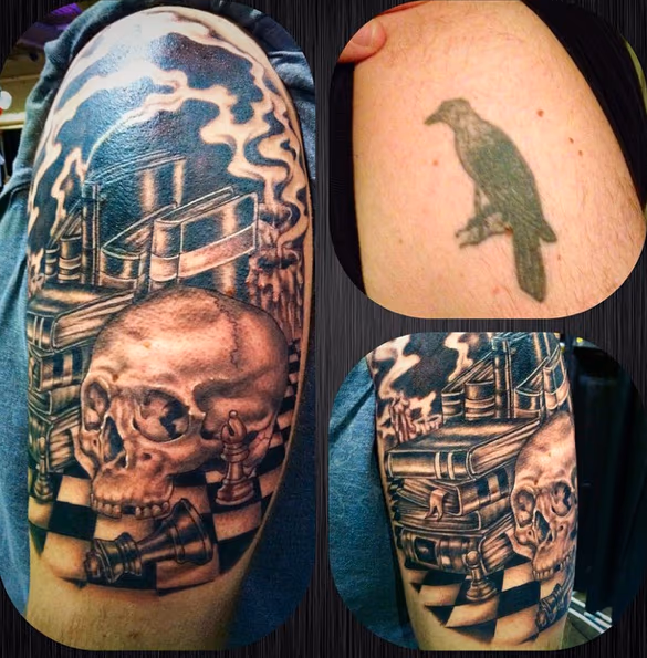 Chess themed skull tattoo