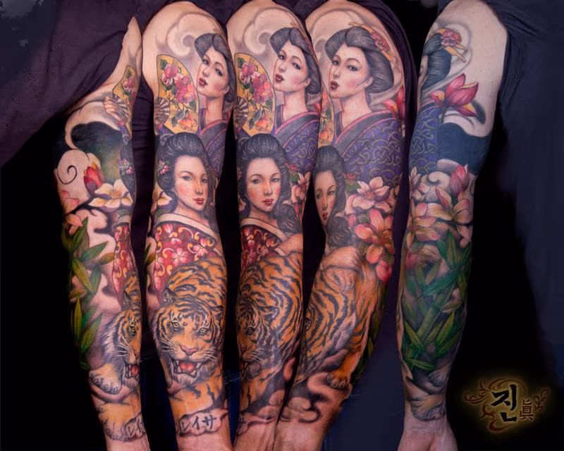 Geisha Sleeve Tattoo
