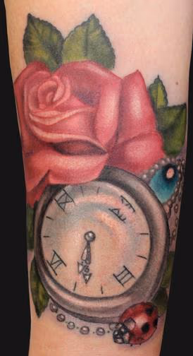 Pocket Watch and Rose Tattoo