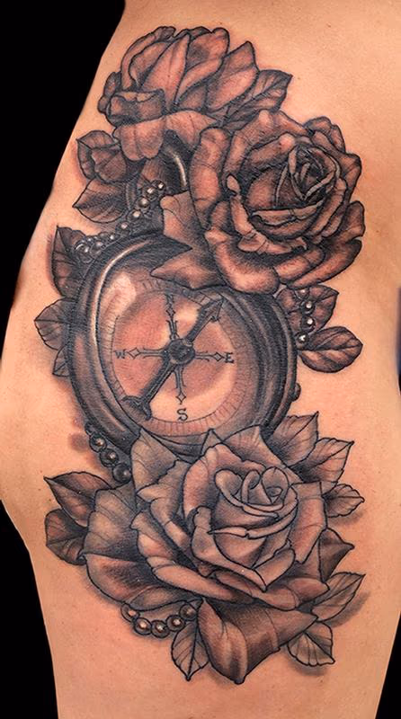 Compass and Rose tattoo