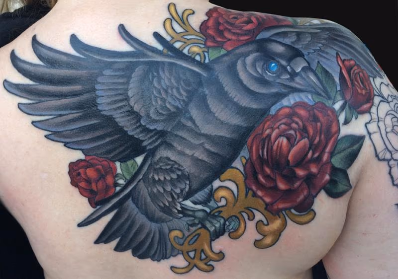 Crow and rose tattoo