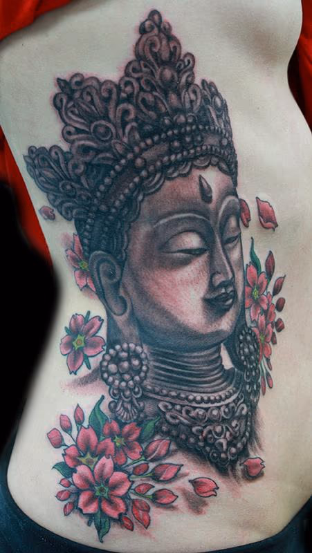 Buddha and cherry blossom tattoo