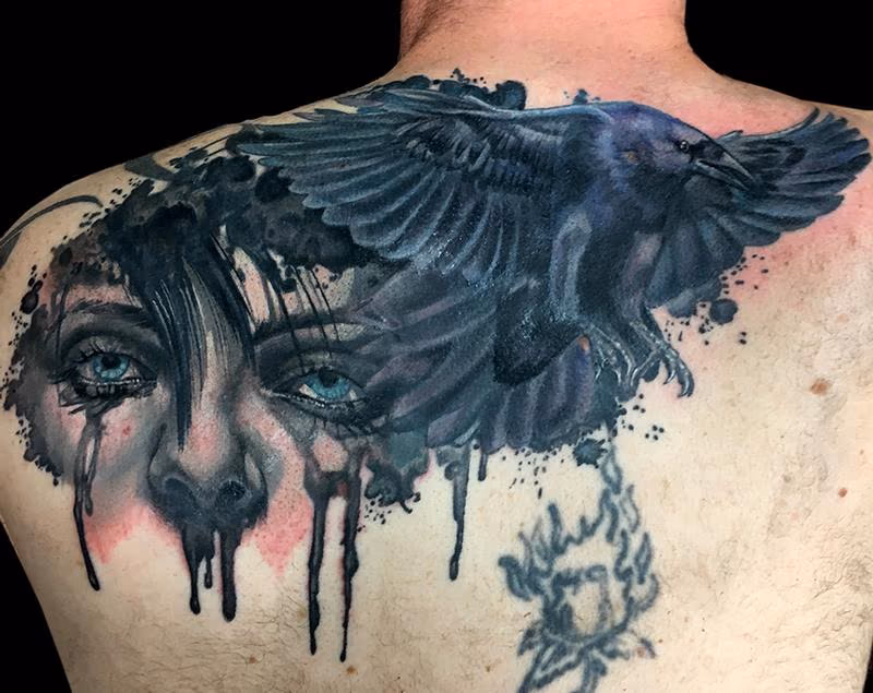 Crying Woman and Crow tattoo
