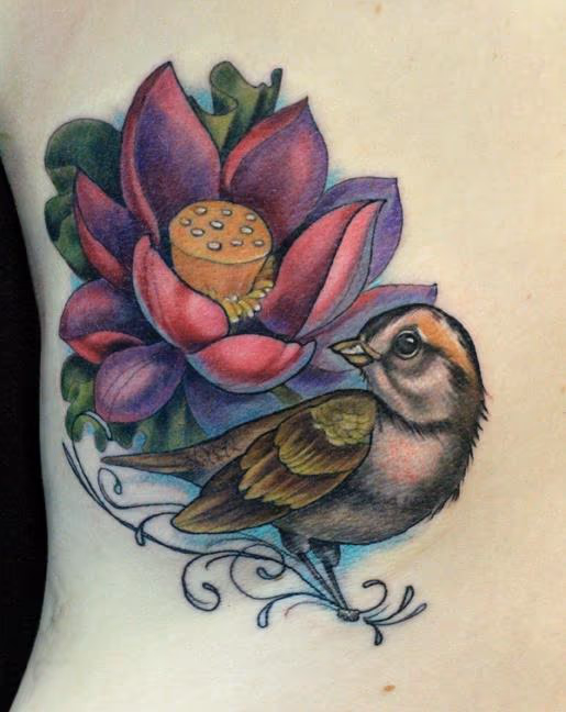 Lotus and Sparrow tattoo