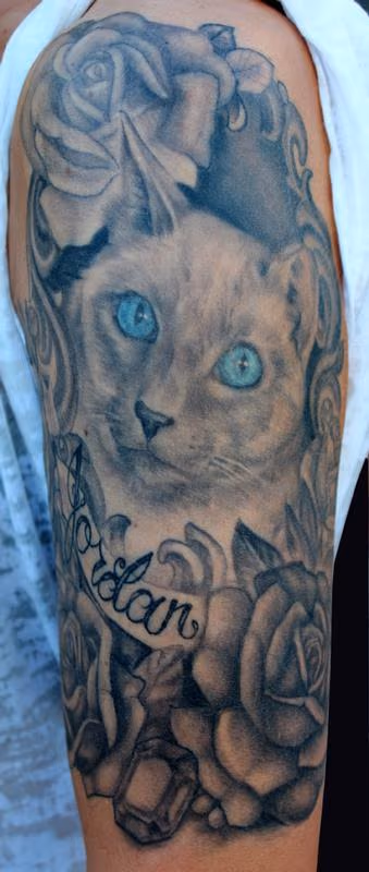 Cat and Rose tattoo