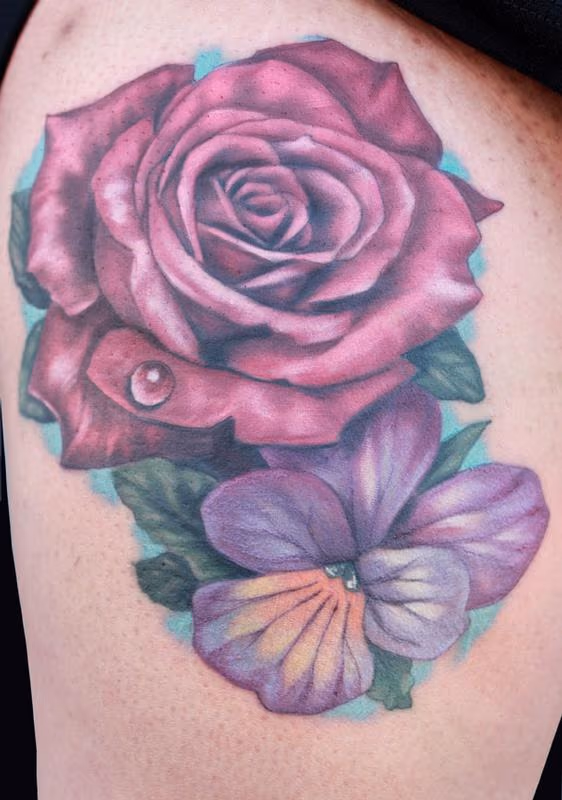 Rose and Violet tattoo