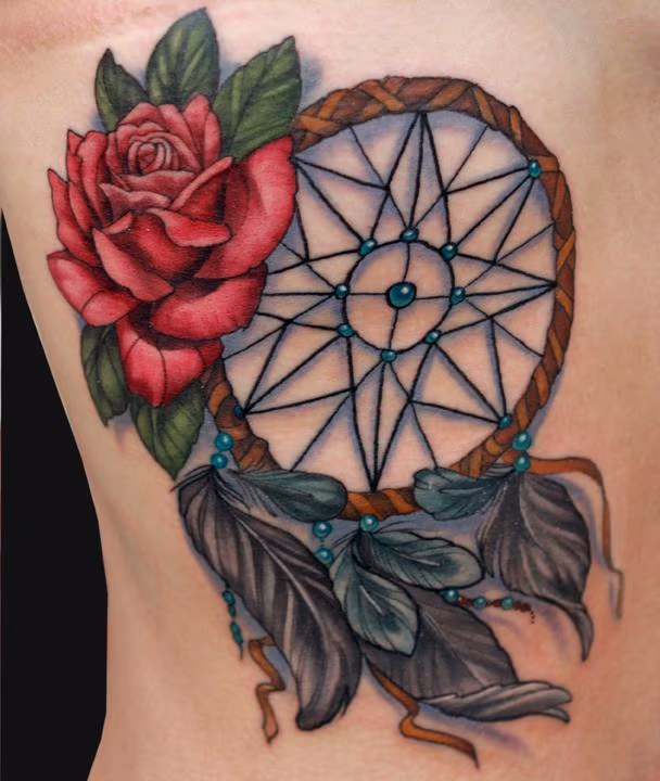 Dreamcatcher and rose tattoo