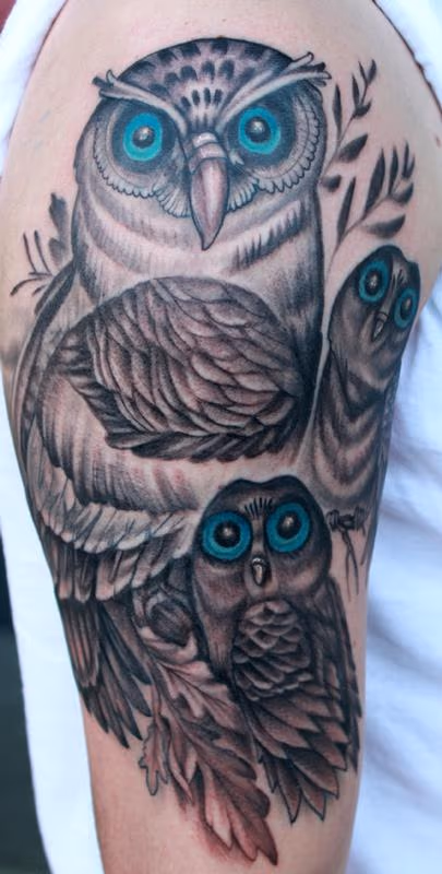 Owl family tattoo