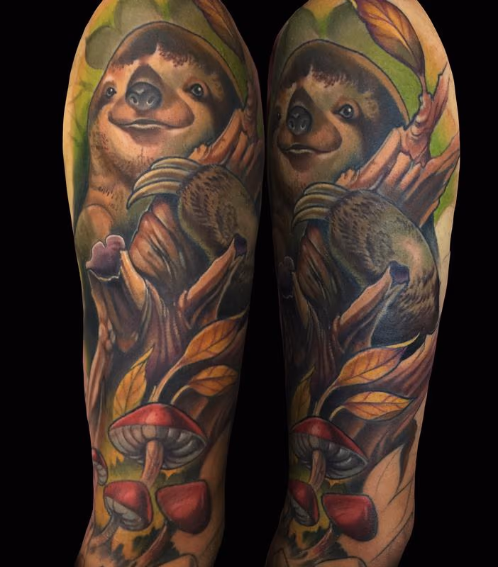new school colorful sloth tattoo