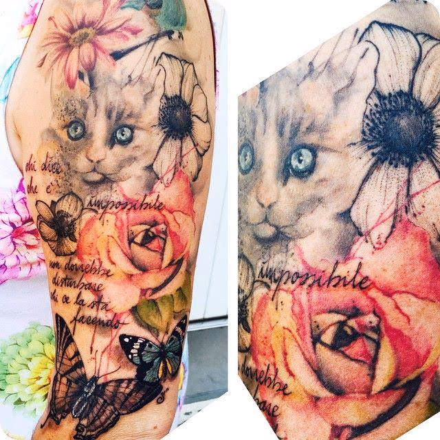 Flowers & Cat