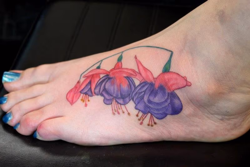 Custom Flower Foot Tattoo