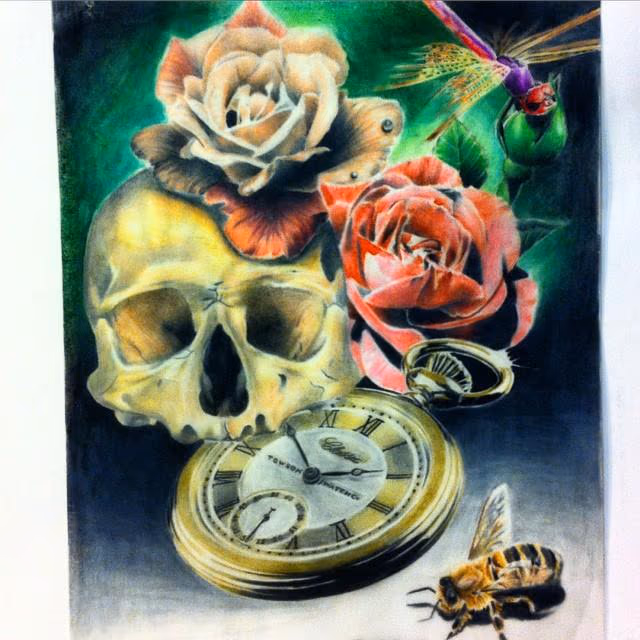 Skull, Rose & Pocket watch
