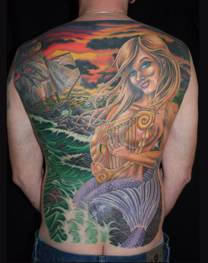 Mermaid Back Piece Tattoo