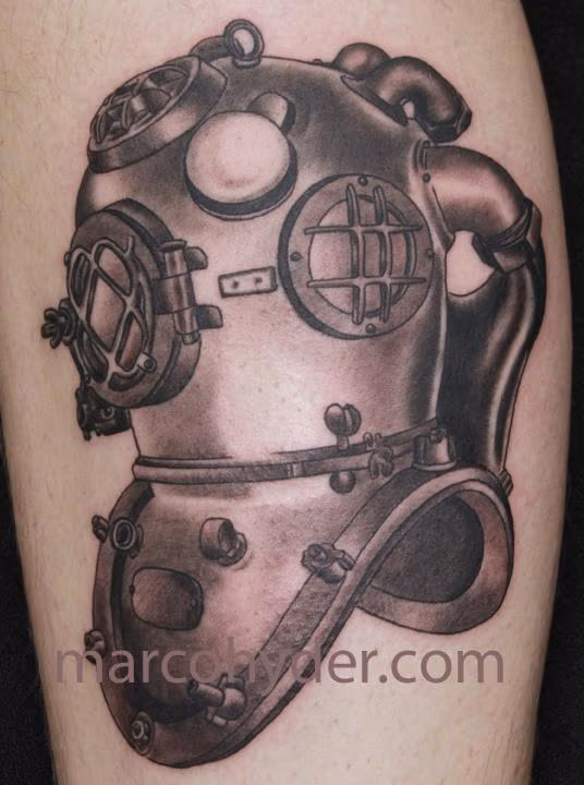 Black and grey dive helmet