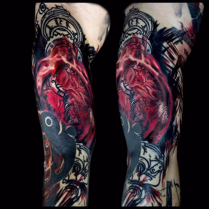 Anatomical Heart with drive train trash polka inspired