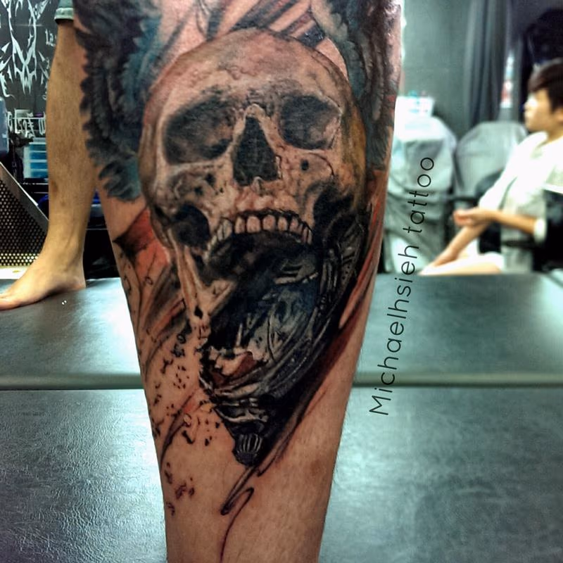 time piece with skull and pocket watch