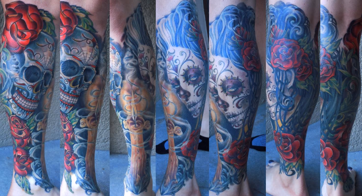 Day of the Dead leg sleeve with Candle