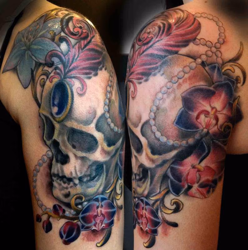 Fancy Skull with Orchids