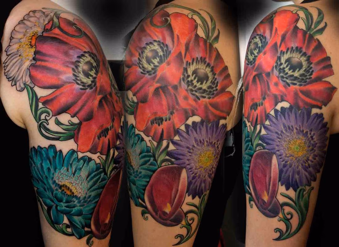 Poppies with Gerber Daisies and Lilly
