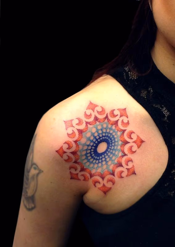 color vortex mandala done entirely in color dotwork...thank you for looking.