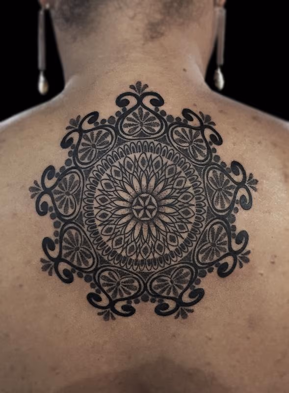 dotwork linework custom bongo style, indian traditional style mandala