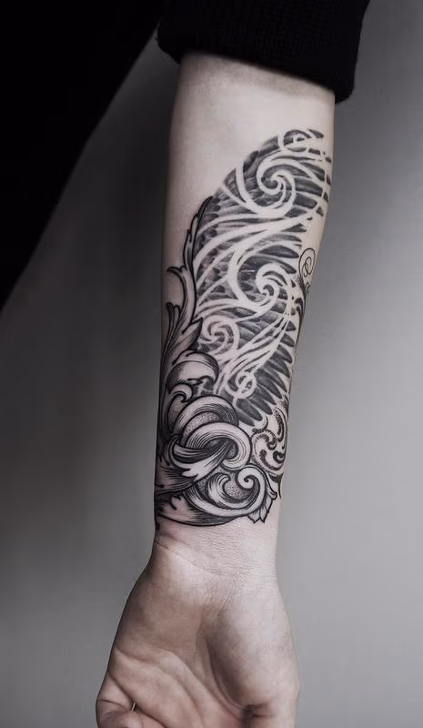 black and grey filigree wings