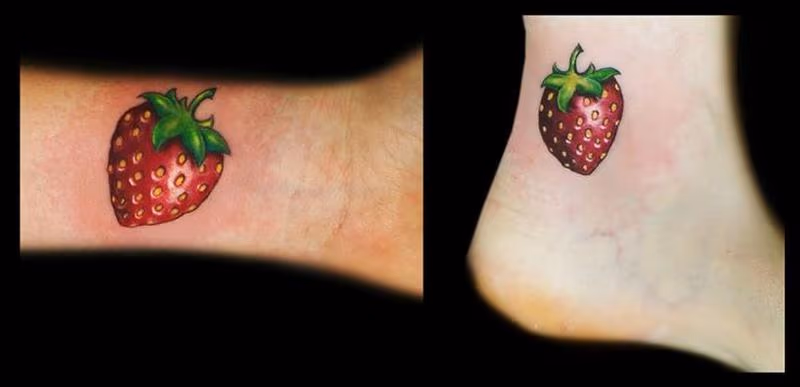 realistic color strawberry tattoos