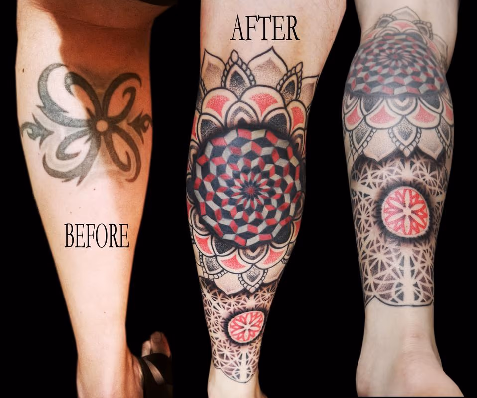 linework dotwork colour fractal mandala cover up leg sleeve mandalas