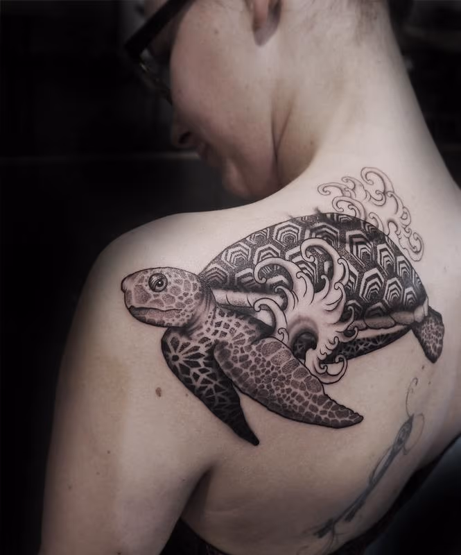 dotwork geometric oriental sea turtle