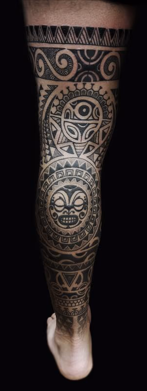 dotwork maori polynesian fusion leg sleeve 2