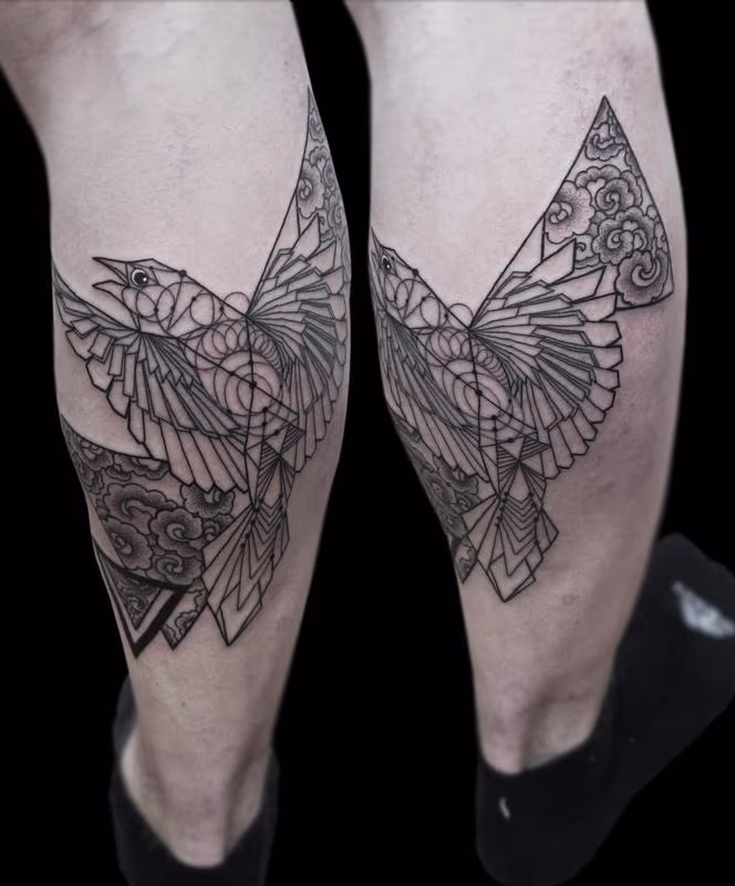 fineline dotwork geometric bird tattoo